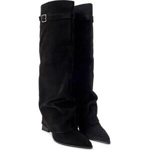 FREE PEOPLE Women's NIB Felicity Foldover Black Suede Knee High Boot size 7